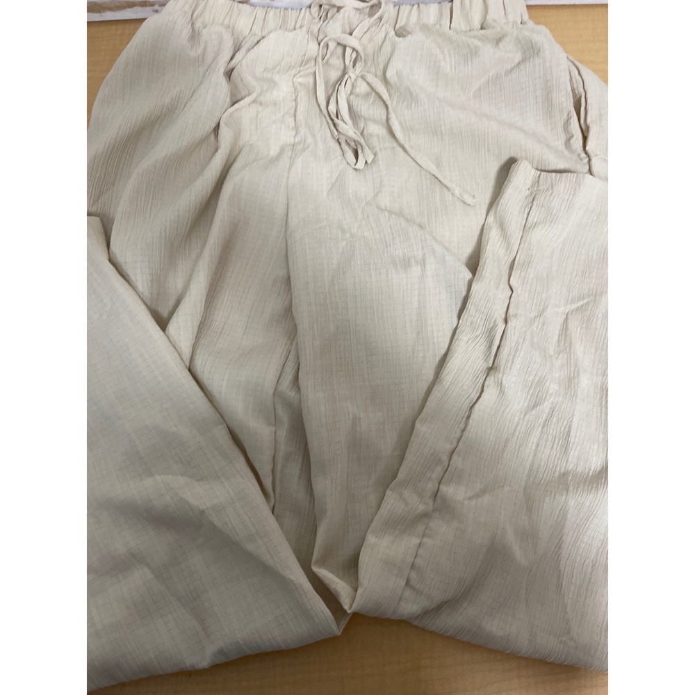 Emery Rose Cream Beige Textured Wide Leg Drawstring Pants XL sz2411264728672